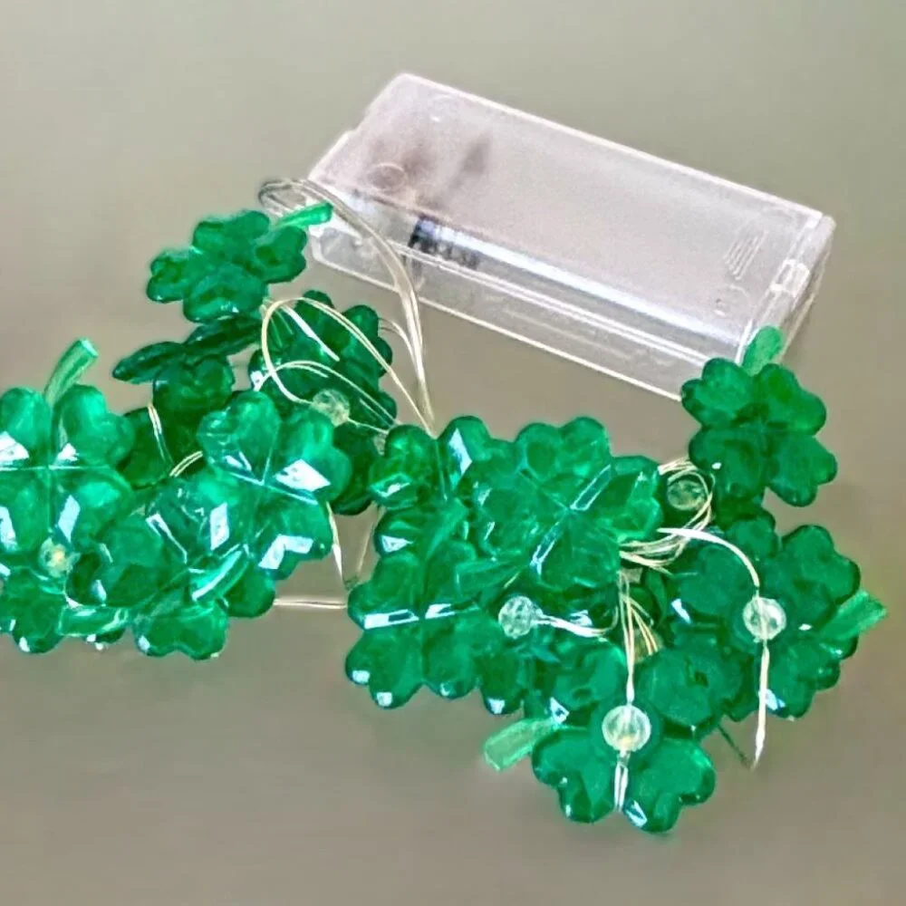 6.5' Green Four Leaf Clover 2 AA Battery LED String Lights Indoor Outdoor New